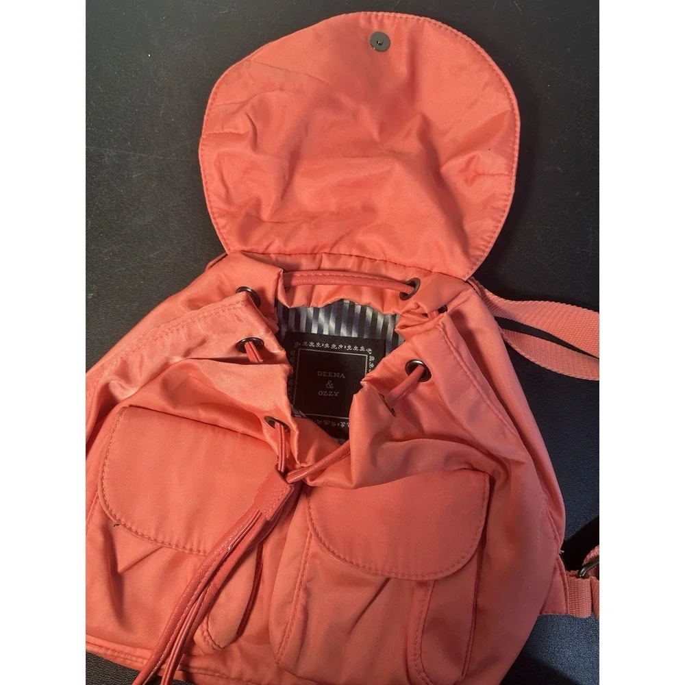 Deena And Ozzy Salmon‎ Pink Front Pockets Magnetic Drawstring Backpack